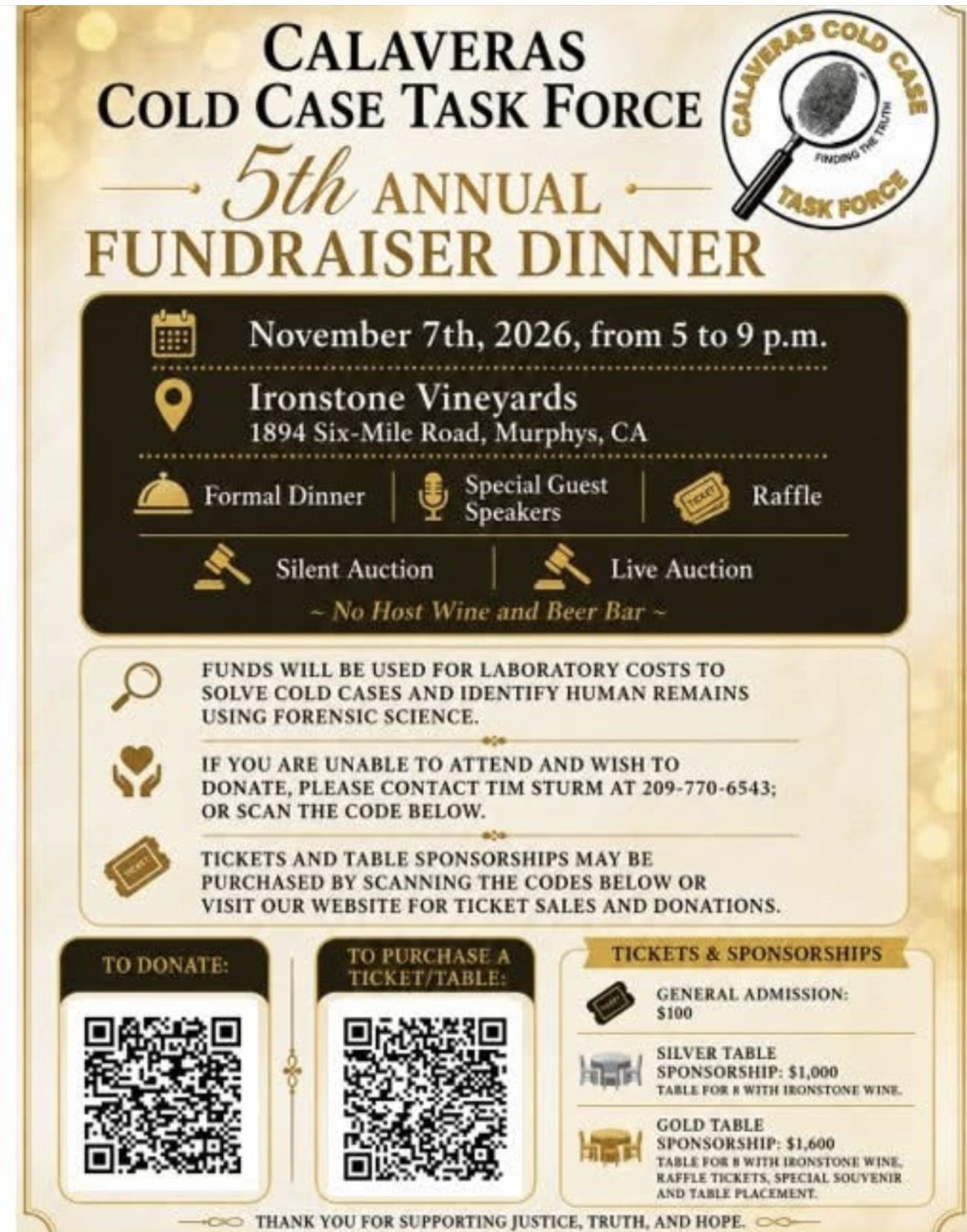Calaveras Cold Case Task Force 5th Annual Fundraiser Dinner, event poster